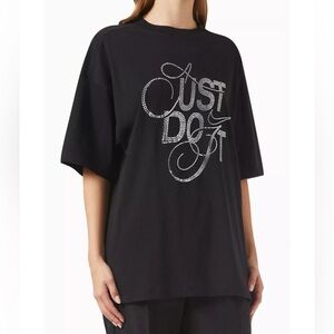 Nike FZ1153-010 Glam Rhinestone Embellished Oversized Black Tee T-Shirt Top XL